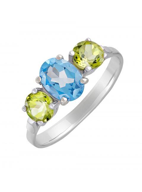 Серебряное кольцо с полудрагоценными вставками № 131453