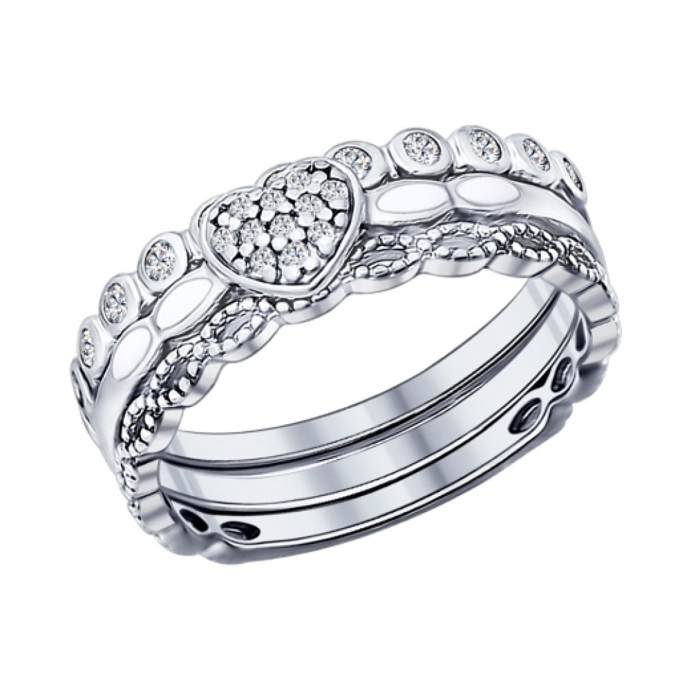 Серебряное кольцо с фианитом и эмалью № 137899