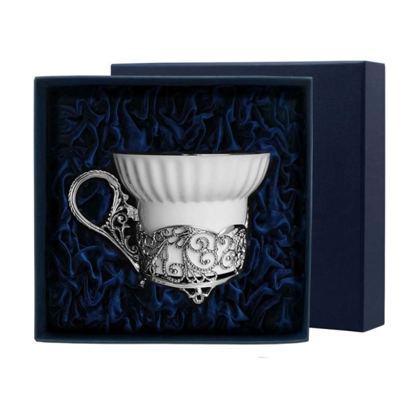 Чашка чайная Кружевные узоры с чернением из серебра 925 пробы