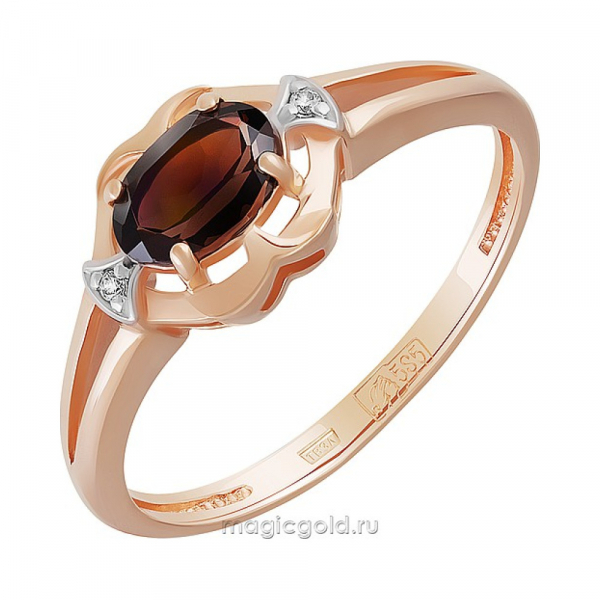 Золотое кольцо с раухтопазом и фианитом № 159610