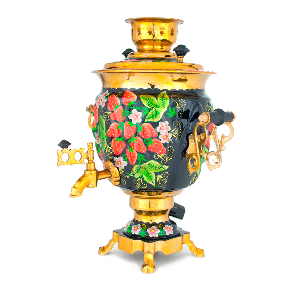 Фотография самовар электрический "желудь", 3 литра, роспись "хохлома" №1