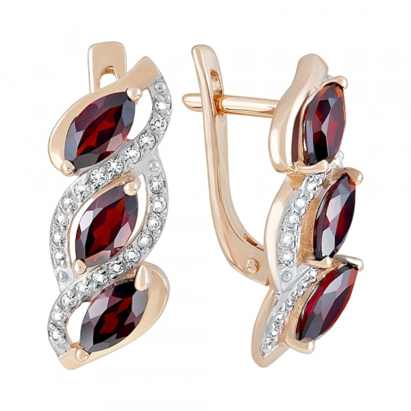 Золотые серьги с гранатом и фианитом № 117975