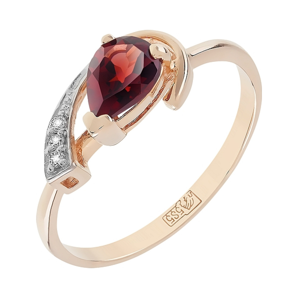Золотое кольцо с гранатом и фианитом № 83261