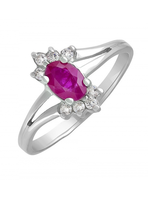 Серебряное кольцо с рубином и фианитом № 132128