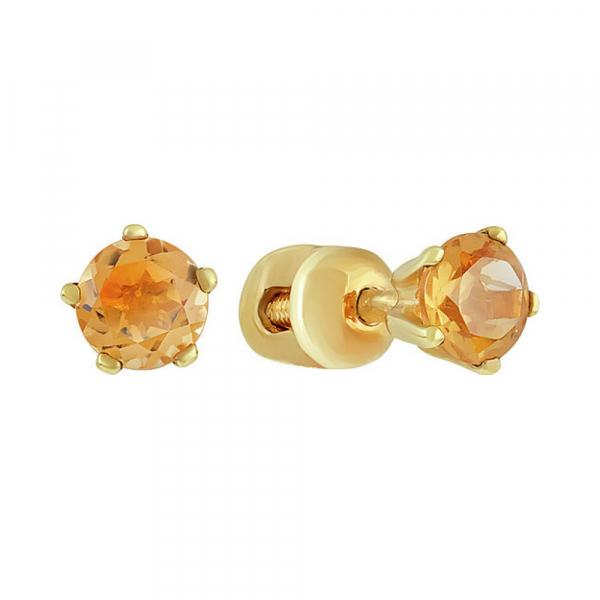 Пуссеты с цитрином и золотым покрытием № 133954