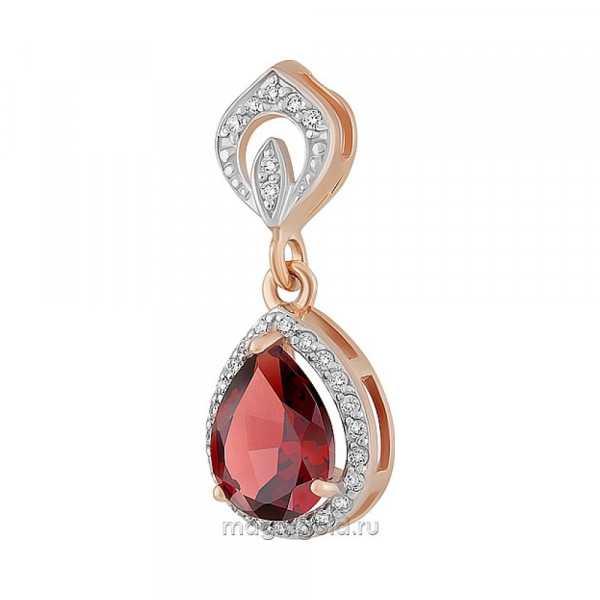 Золотая подвеска с гранатом и фианитом № 162982