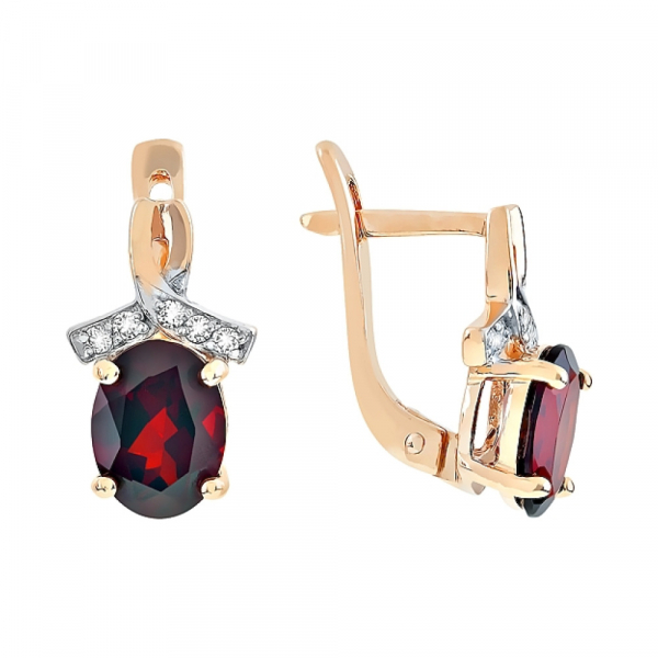 Золотые серьги с гранатом и фианитом № 76080