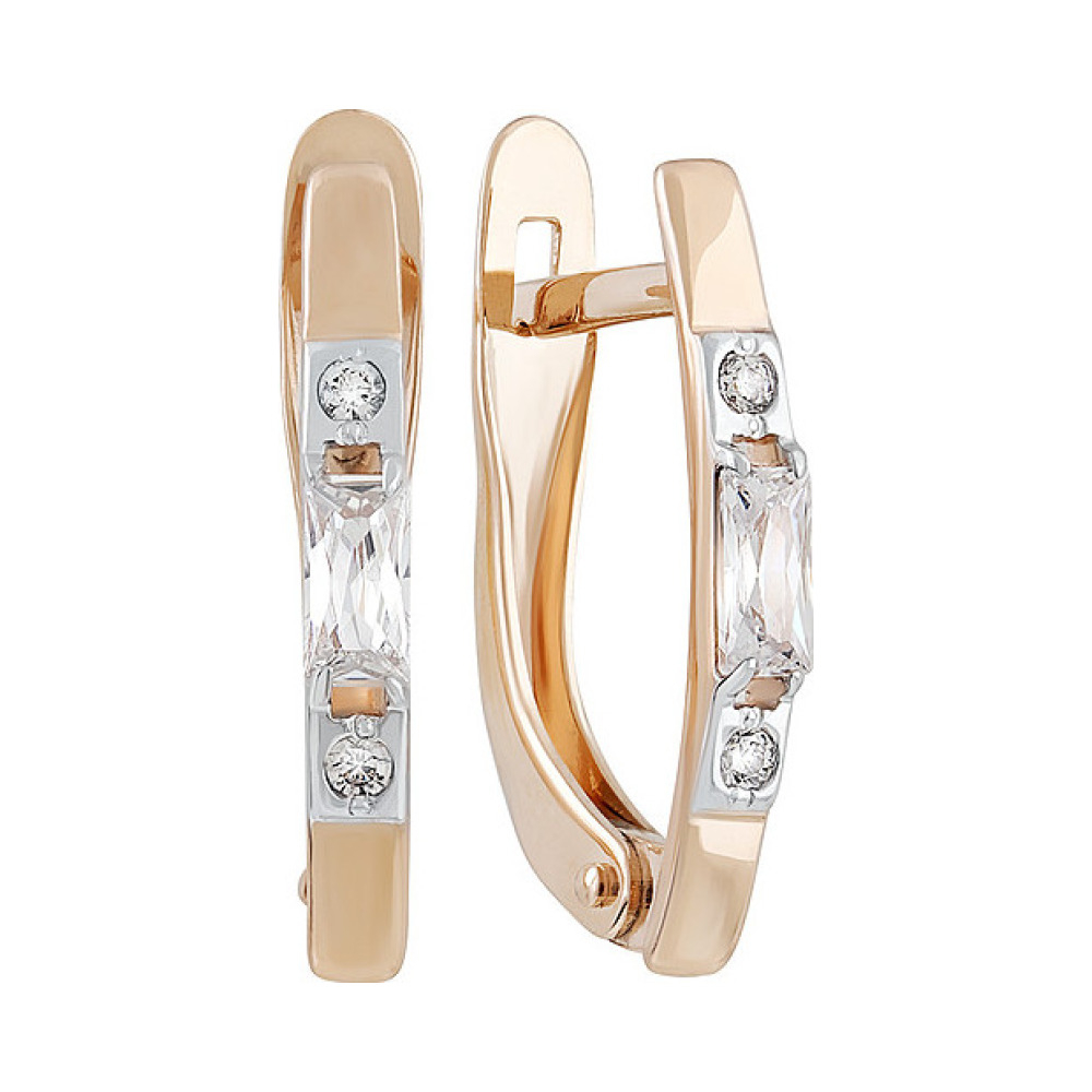 Золотые серьги с фианитом № 135186