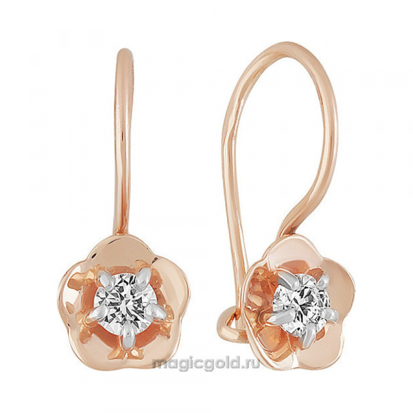 Золотые серьги с кристаллом swarovski № 160284