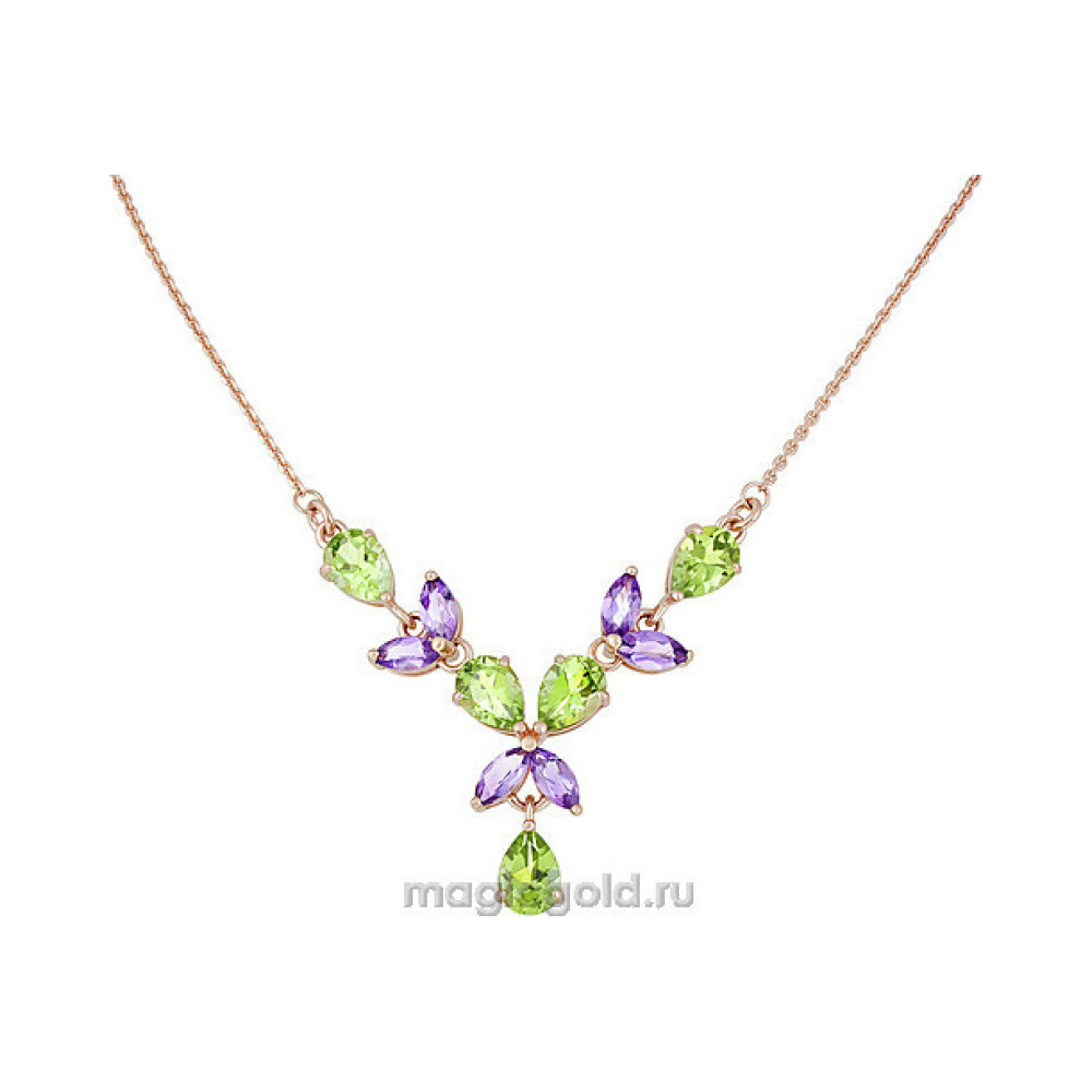 Золотое колье с полудраг. вставками № 127321