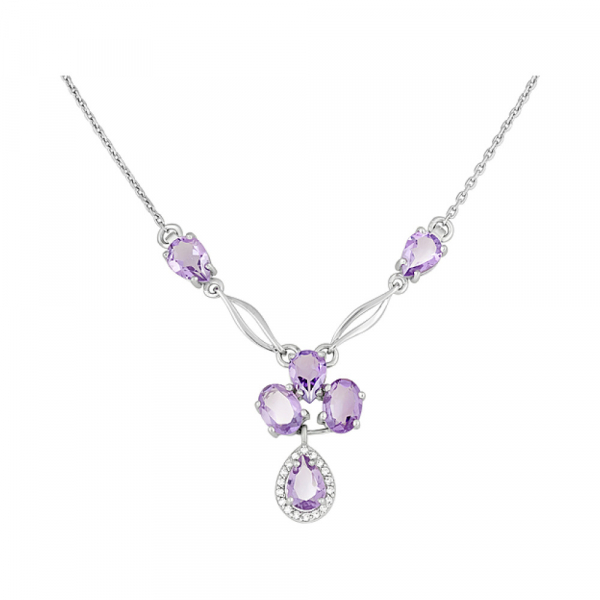 Серебряное колье с аметистом и фианитом № 123314