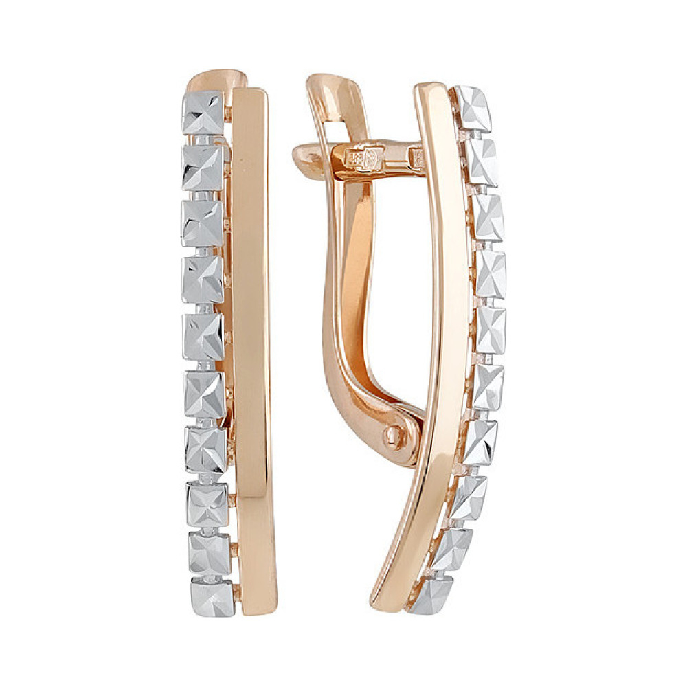 Золотые серьги без камня с алмазкой № 135970