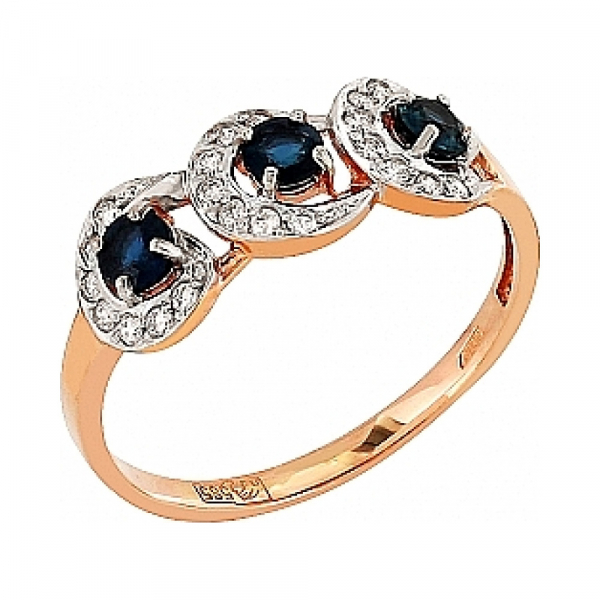 Золотое кольцо с бриллиантом и сапфиром № 96959