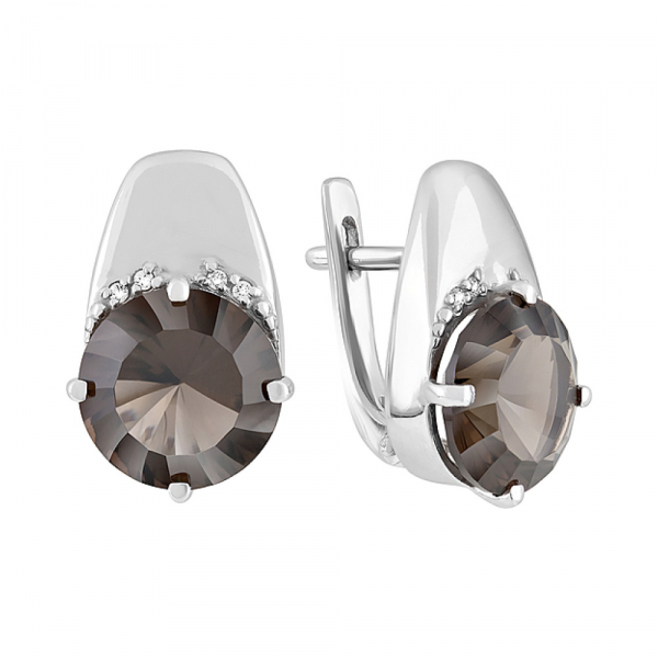 Серебряные серьги с раухтопазом и фианитом № 129757