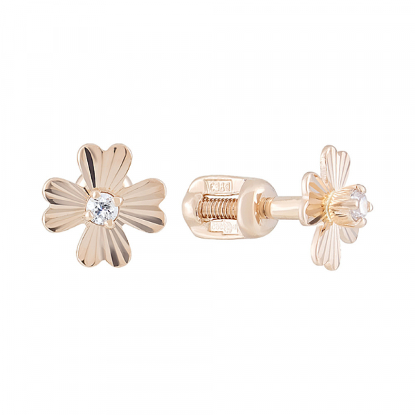 Золотые серьги с фианитом и алмазкой № 124318