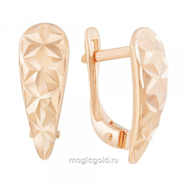 Золотые серьги без камня с алмазкой № 171857