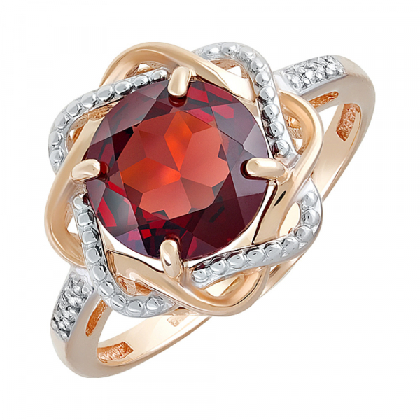 Золотое кольцо с гранатом и фианитом № 128691
