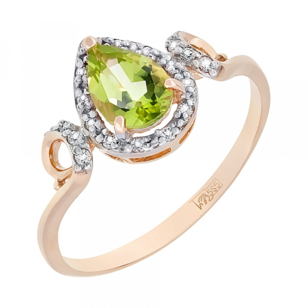 Золотое кольцо с хризолитом и фианитом № 116493