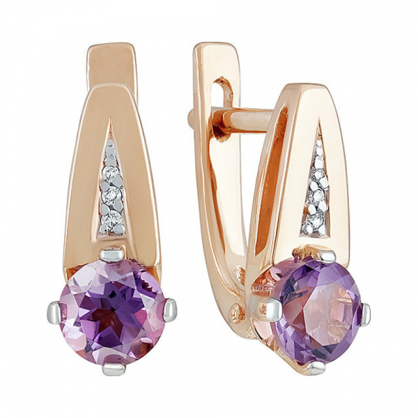Золотые серьги с аметистом и фианитом № 137840
