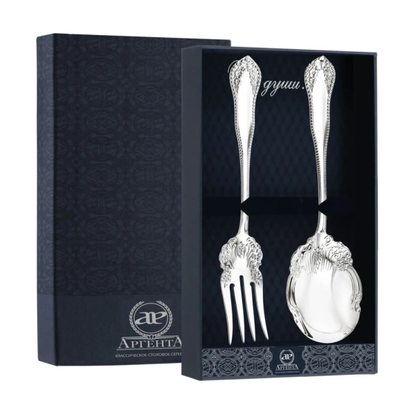 Набор для салата Узоры : ложка д/салата, вилка д/салата в футляре