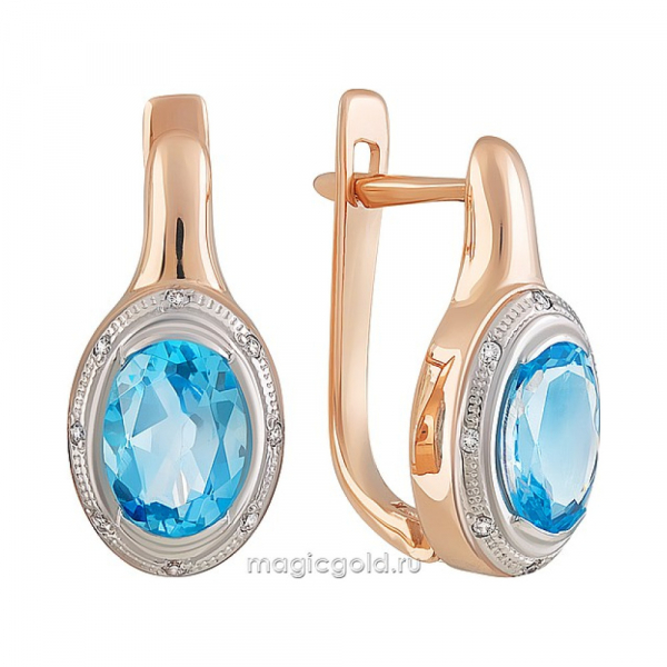 Золотые серьги с топазом и фианитом № 162987