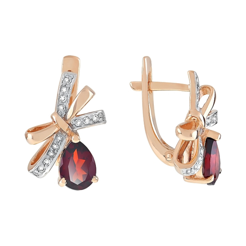 Серьги с гранатом и фианитом № 98894