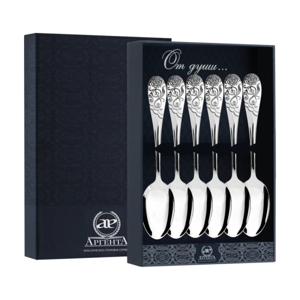 Набор чайной ложки Роза с с эмалью из серебра 925 пробы