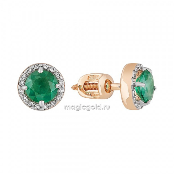 Пуссеты с бриллиантом и изумрудом № 162004