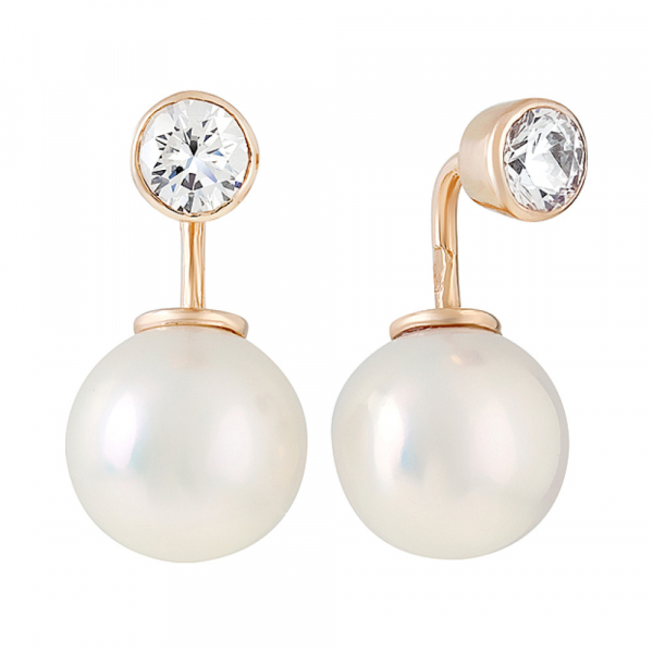 Золотые серьги с жемчугом и фианитом № 128838
