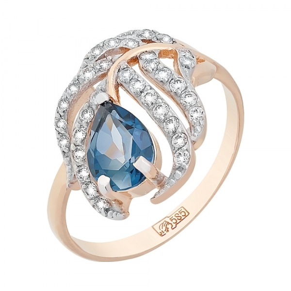 Золотое кольцо с топазом и фианитом № 117477