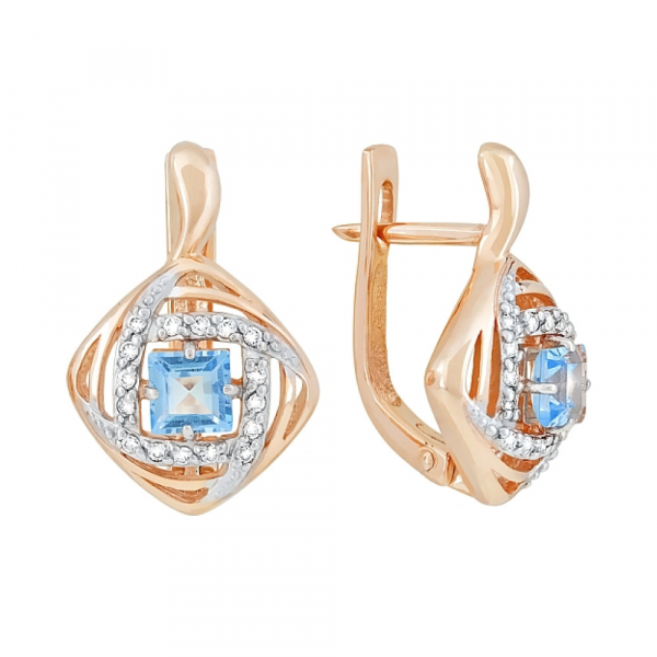 Золотые серьги с топазом и фианитом № 117891