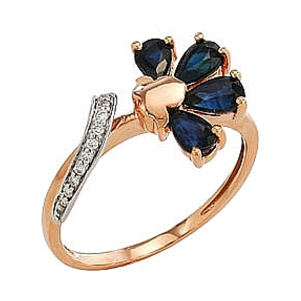 Золотое кольцо с бриллиантом и сапфиром № 80634