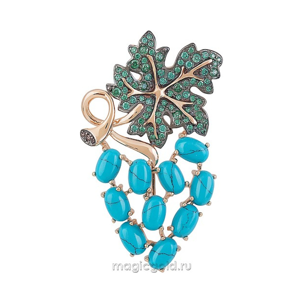 Золотая брошь с имитац.бирюзы и фианитом № 155903