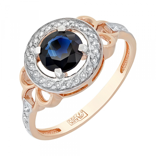 Золотое кольцо с бриллиантом и сапфиром № 118177