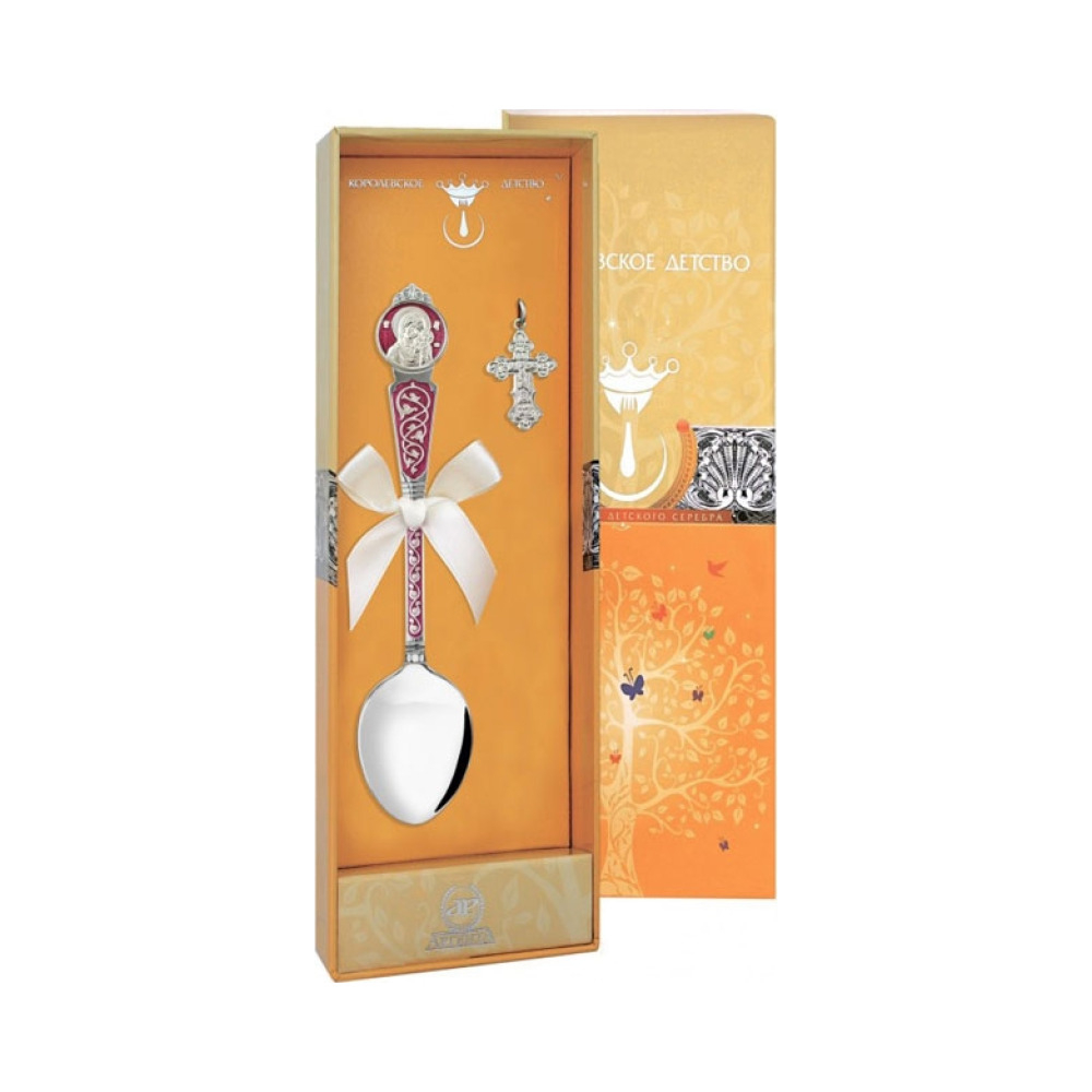 Набор "Крестильный" с ложкой "Казанская Божья Матерь" 1028НБ00807 (красный)
