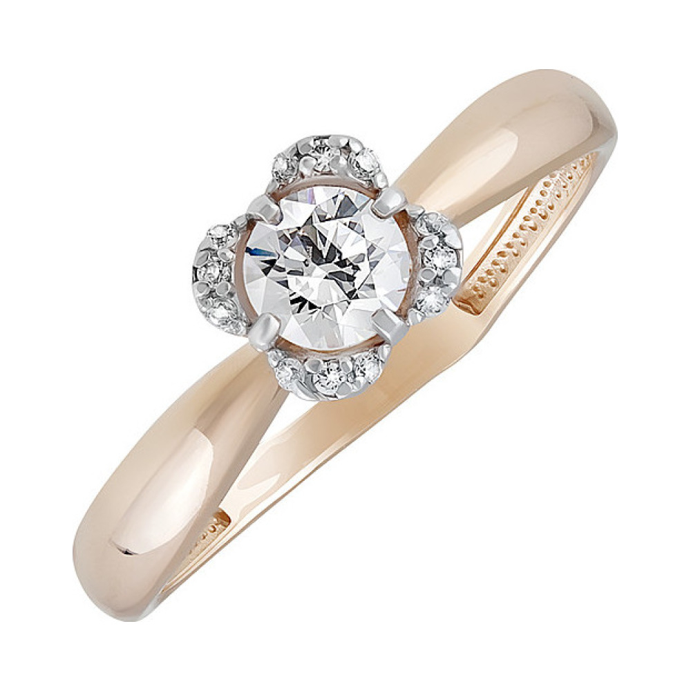 Золотое кольцо с кристаллом swarovski и фианитом № 135002