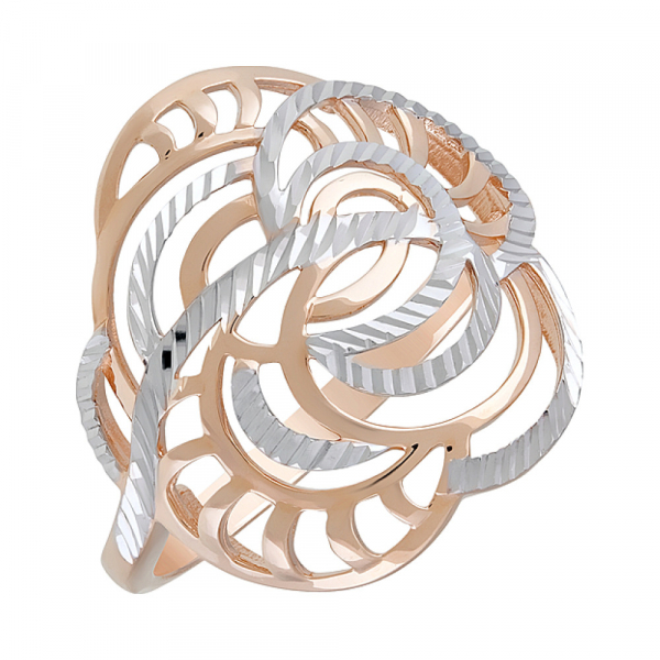 Золотое кольцо без камня с алмазкой № 127380