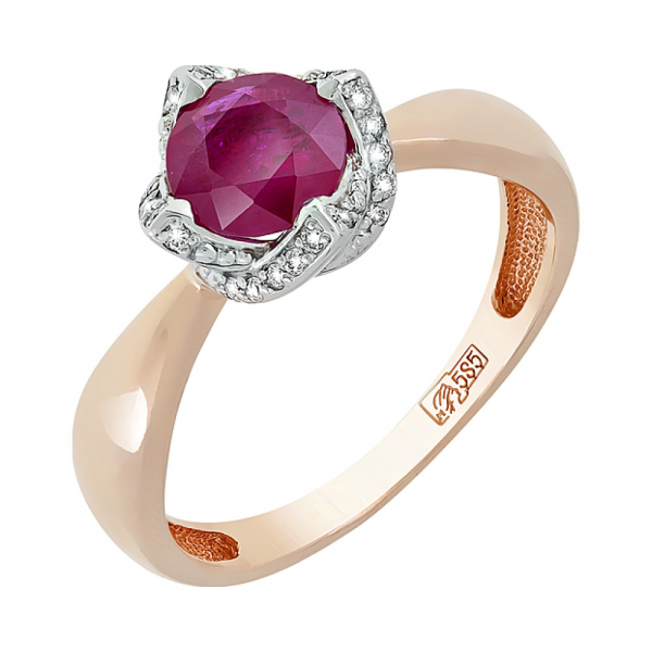 Золотое кольцо с бриллиантом и рубином № 119066