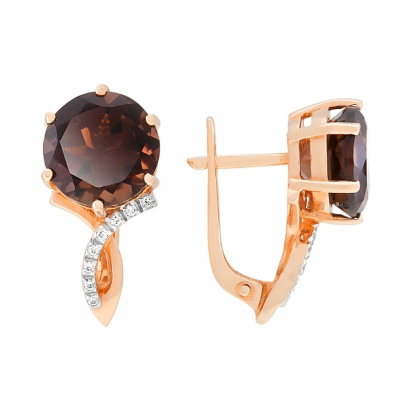 Золотые серьги с раухтопазом и фианитом № 96735