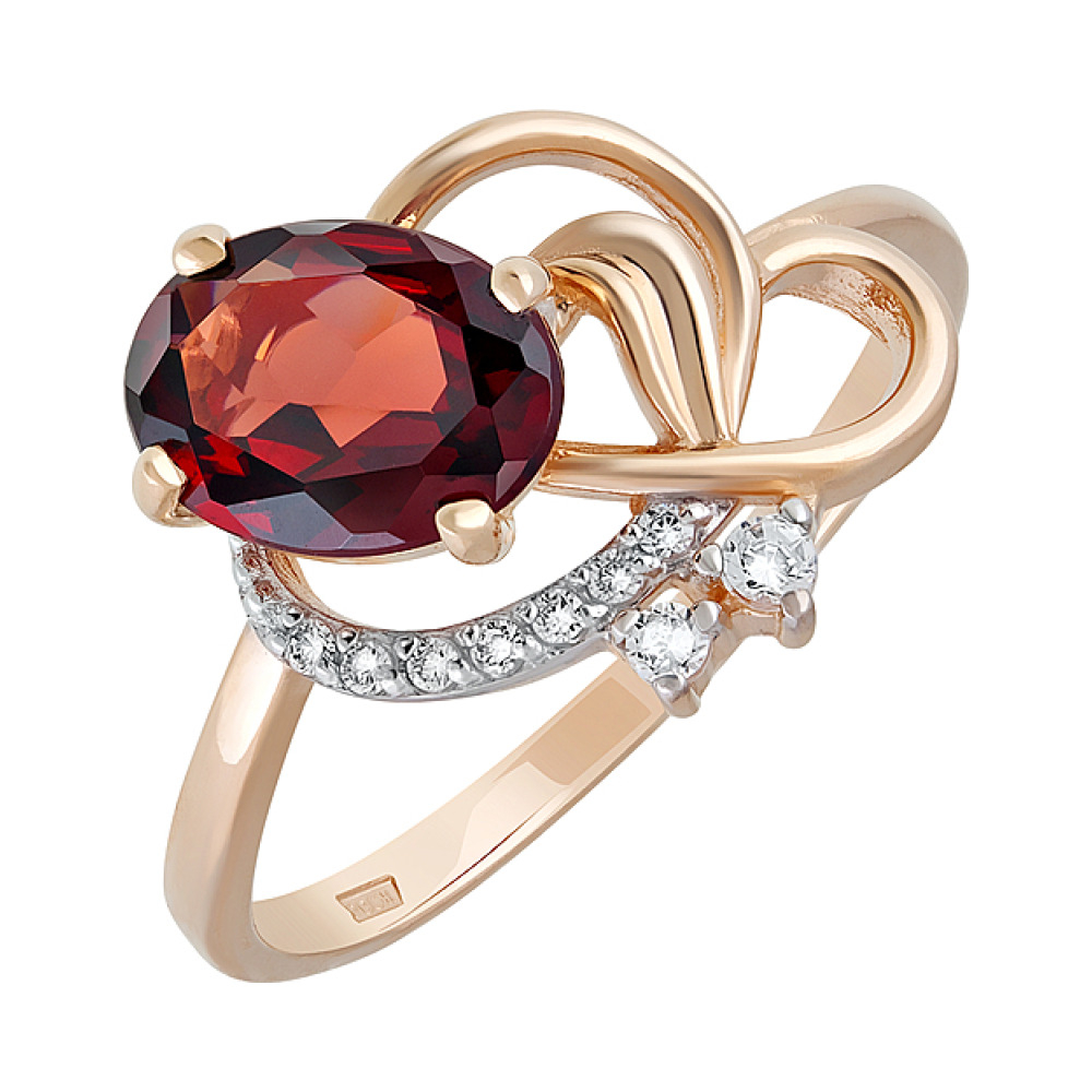 Золотое кольцо с гранатом и фианитом № 119282