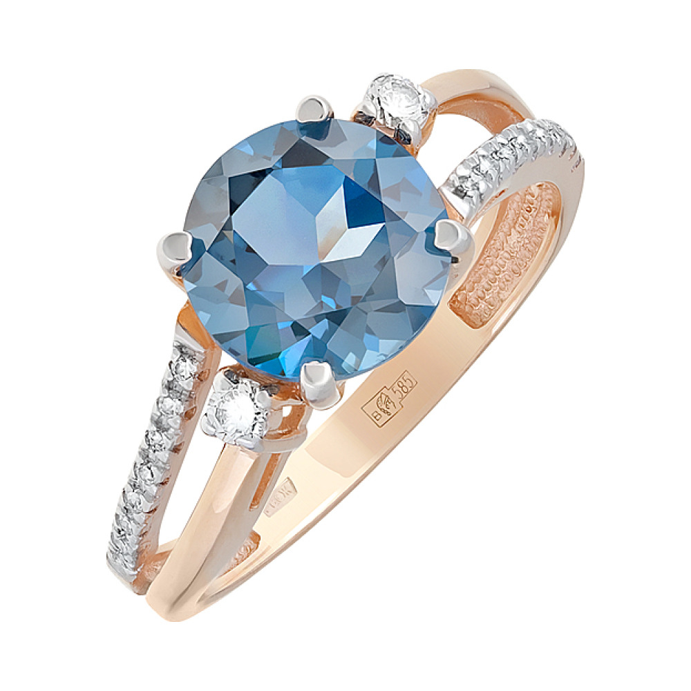 Золотое кольцо с топазом и фианитом № 123088