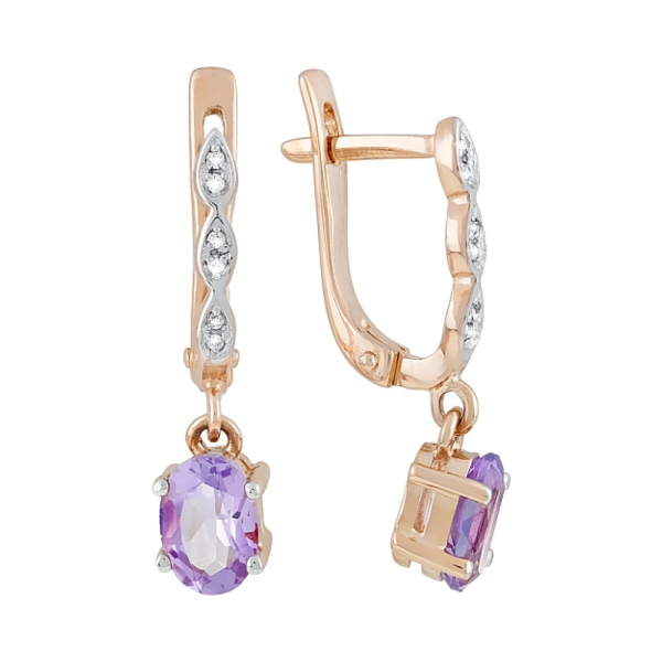 Золотые серьги с аметистом и фианитом № 120030