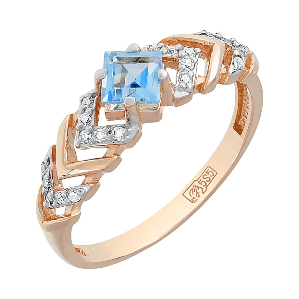 Золотое кольцо с топазом и фианитом № 113107