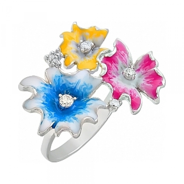 Серебряное кольцо с фианитом и эмалью № 114967