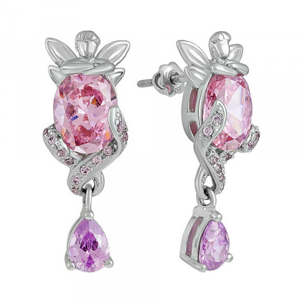 Серебряные серьги с имитац. корунда и фианитом № 127680