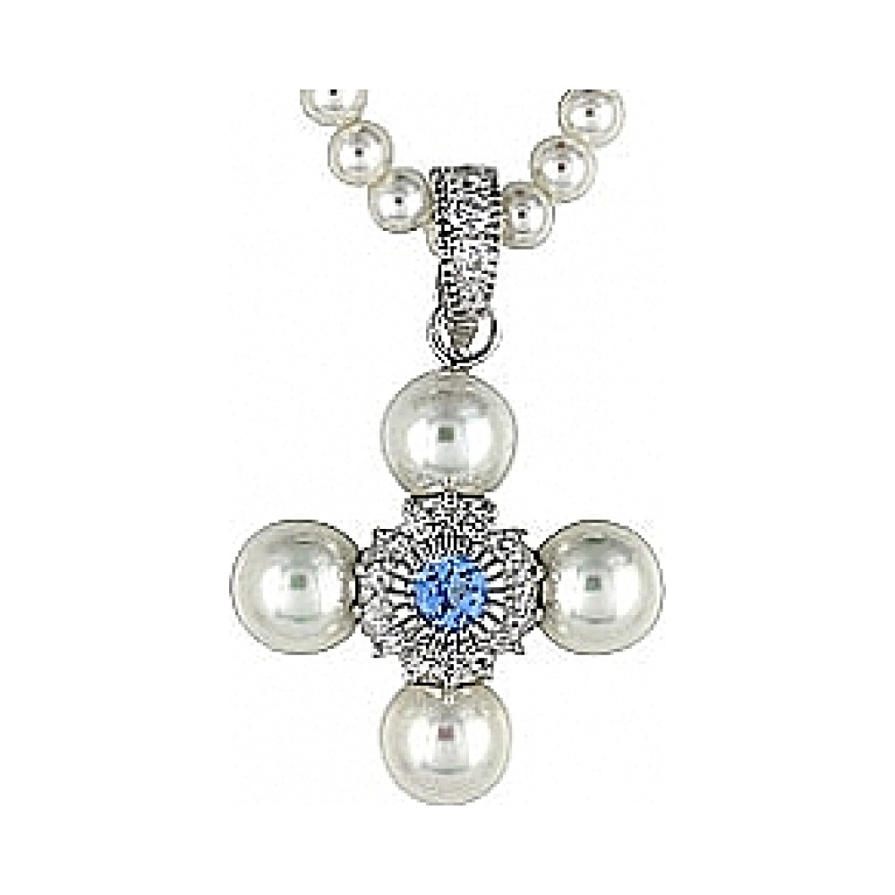 Серебряное колье с имитац. жемчуга, шпин. и фианитом № 68655