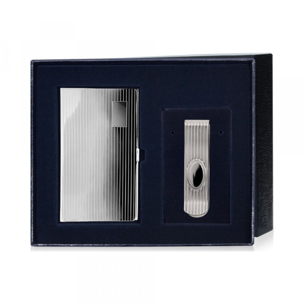 Набор серебряная визитница и зажим для купюр