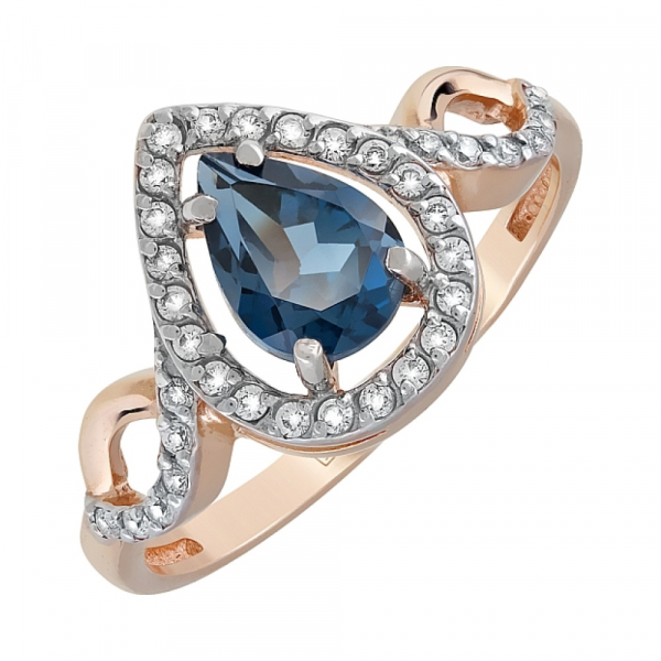 Золотое кольцо с топазом и фианитом № 119957