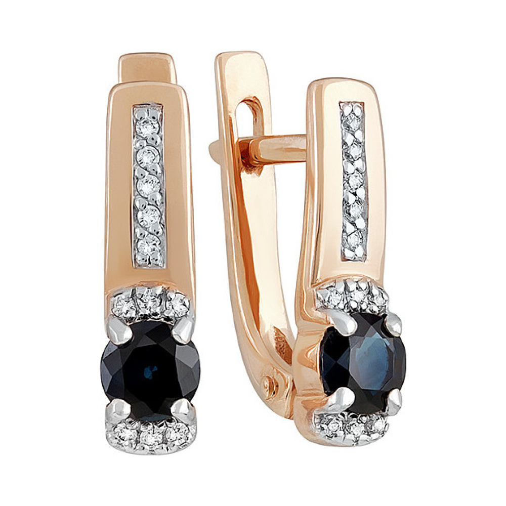 Золотые серьги с сапфиром и фианитом № 138776