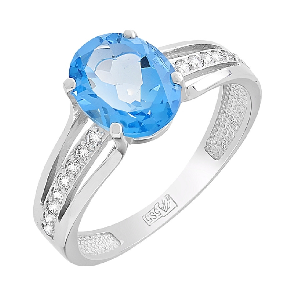 Золотое кольцо с топазом и фианитами № 76098